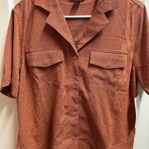 Athleta women's Rust Button-Up Short Sleeve Shirt size M/ NWT 975